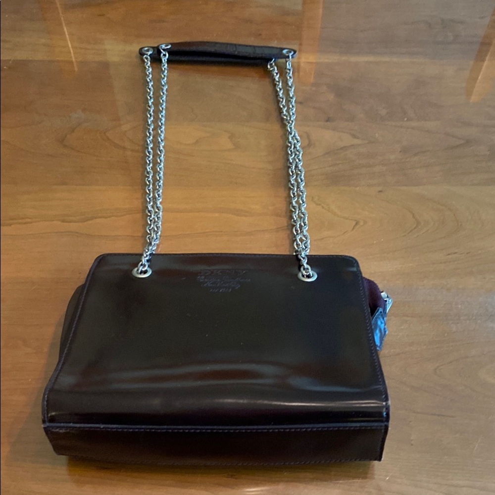 DKNY Chain Strap Leather Shoulder Bag in Dark Brown. Great for evenings out.
